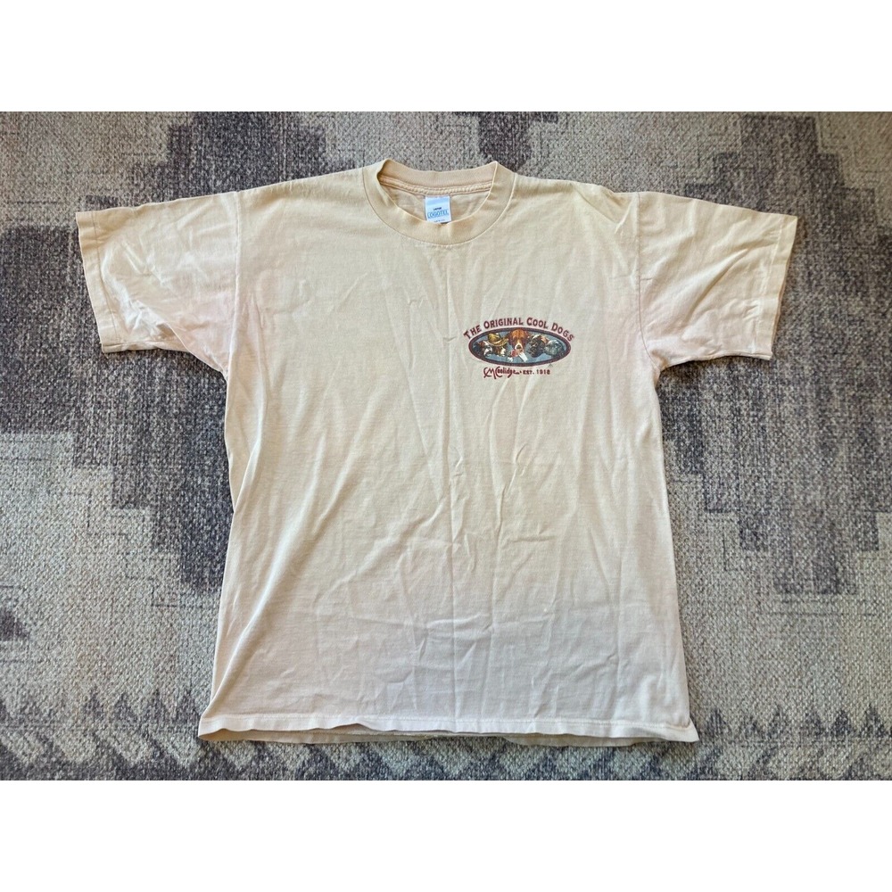 VTG Made USA Mens Large LOGOTEL T Shirt 'The Original Cool Dogs' Tan CM Coolidge